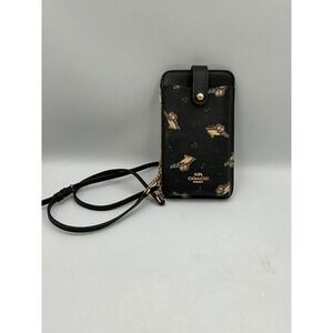 Coach North South Phone Crossbody Bag Black Penguin Music Print Gold Hardware